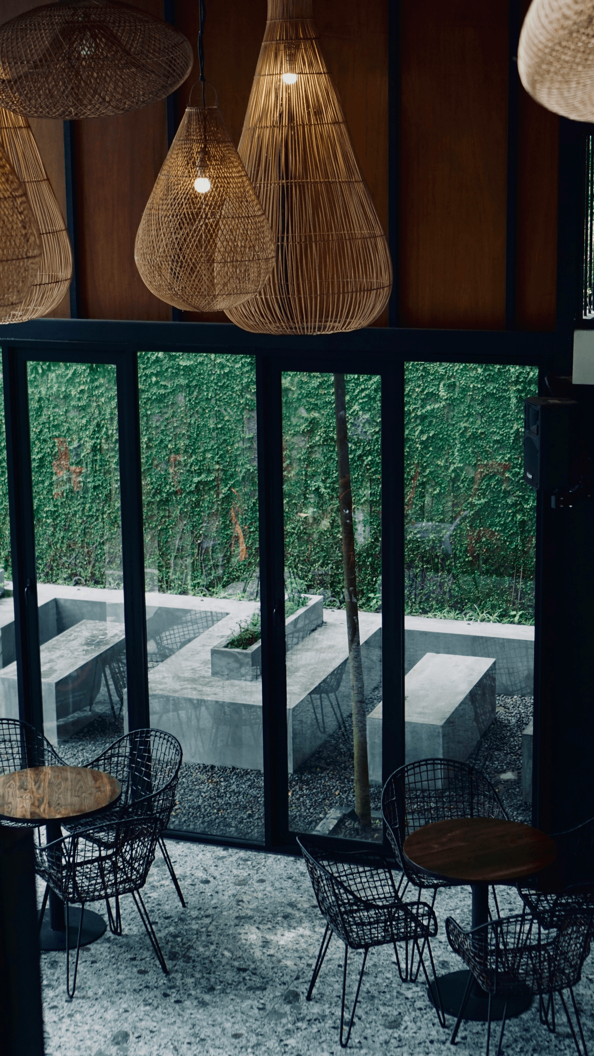 Vibrant interior of a creative container cafe setting