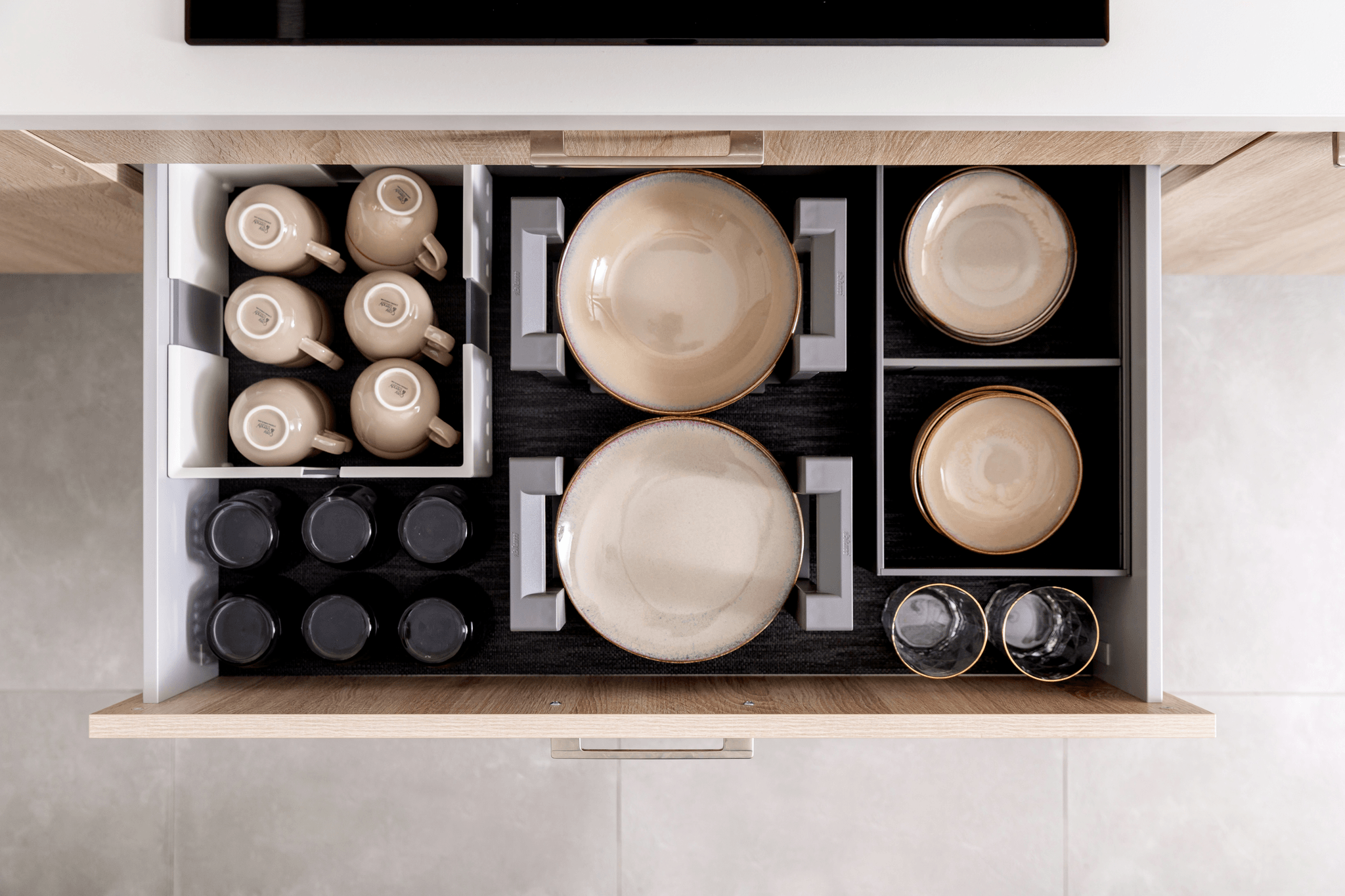 Efficient storage solution for upper corner kitchen cabinet