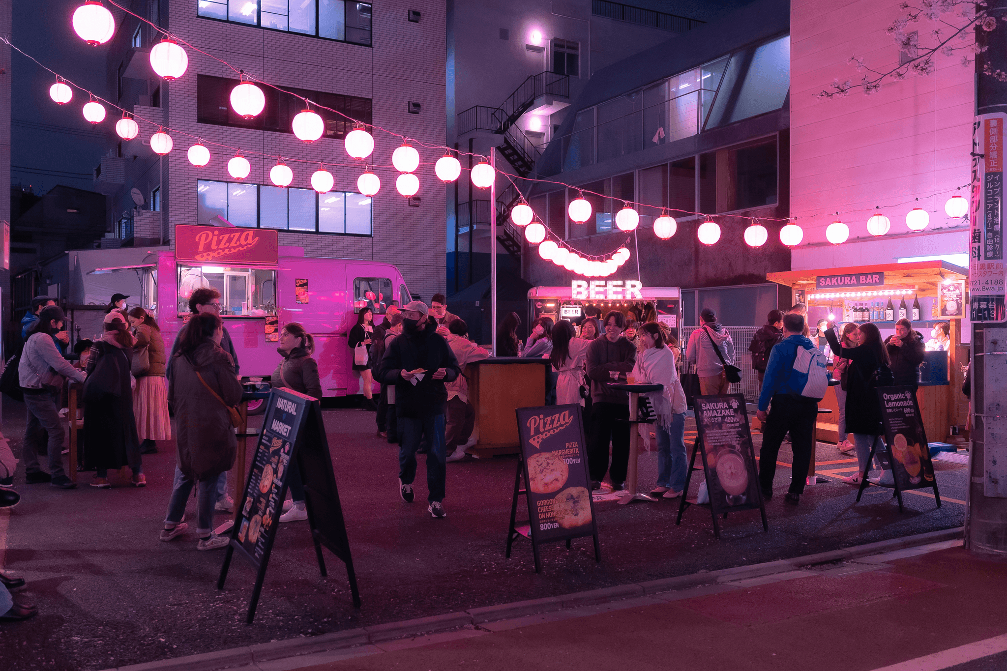 Vibrant scene at a container food street showcasing diverse cuisines.
