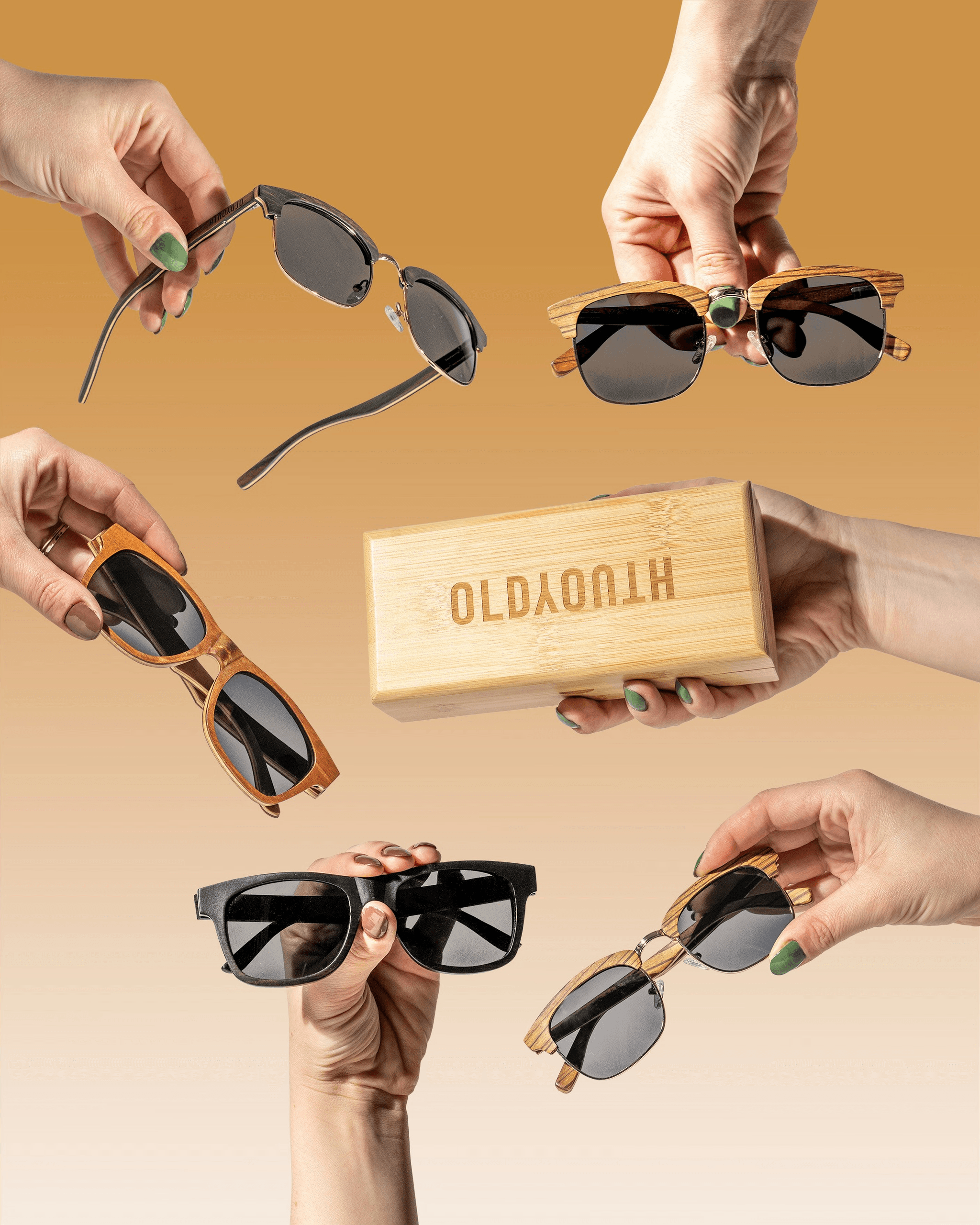 Custom sustainable sunglasses with personalized logos.